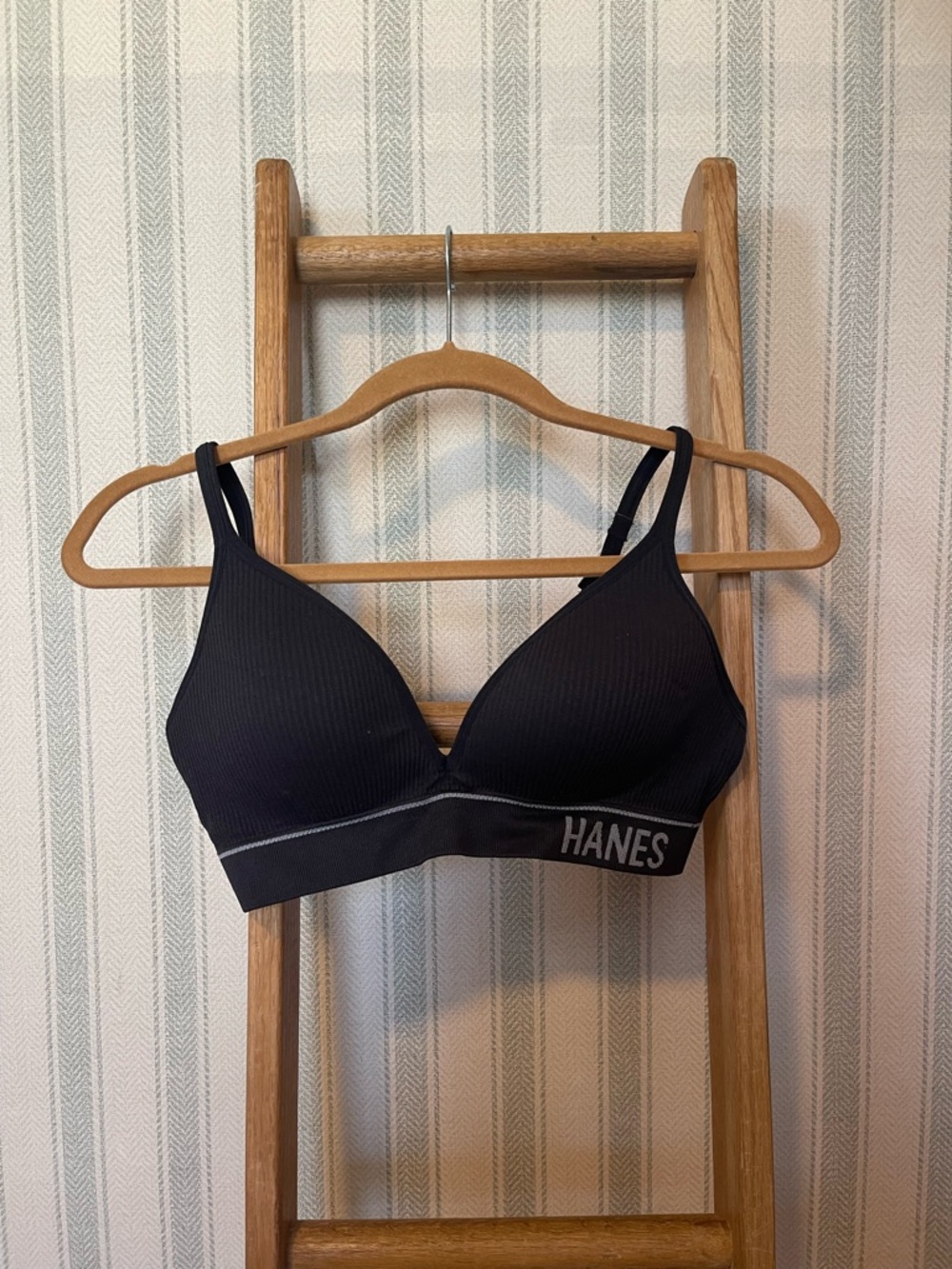 Hanes Black Ribbed Wireless Comfort Bra